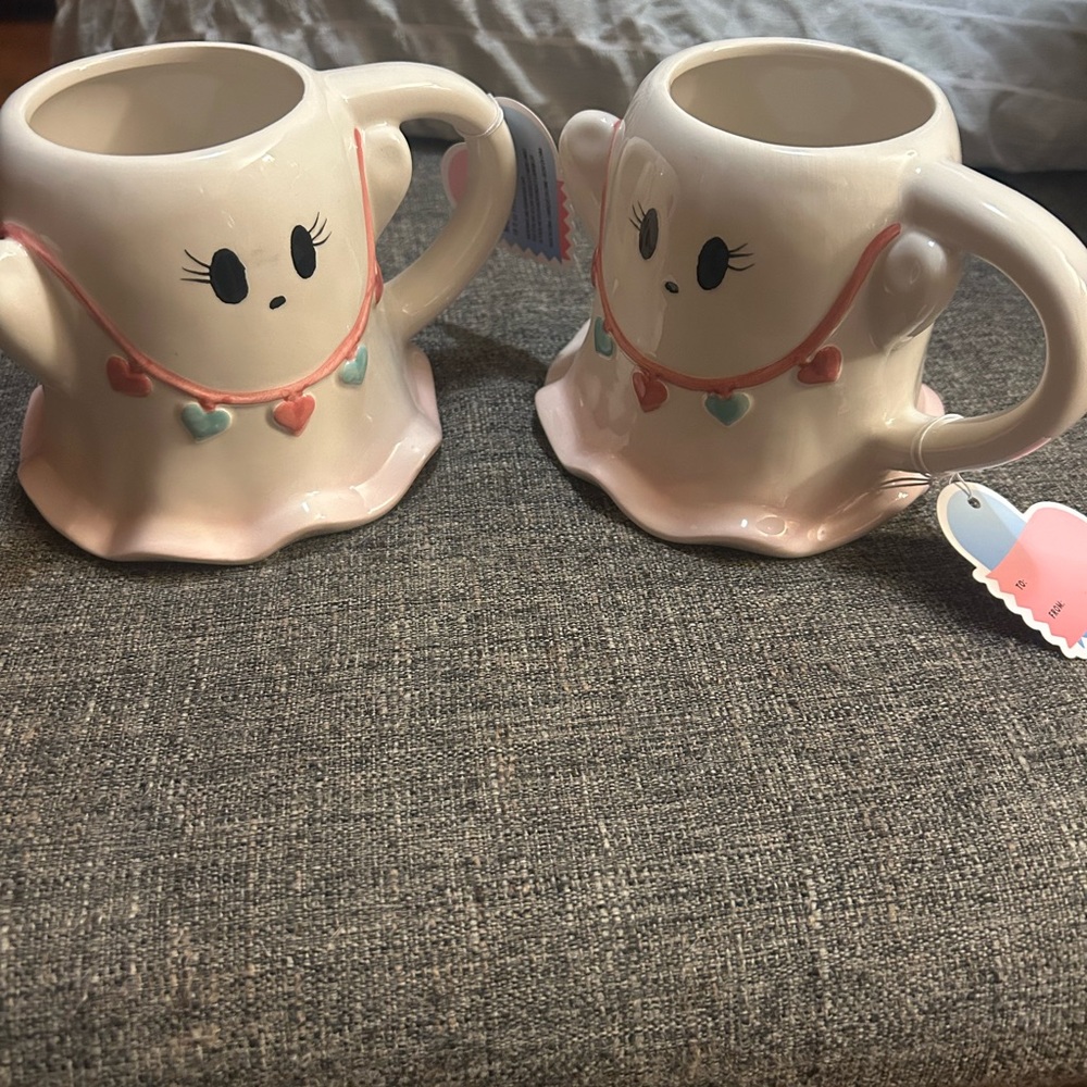Charming Ghost Mugs set of 2 - Pink and White